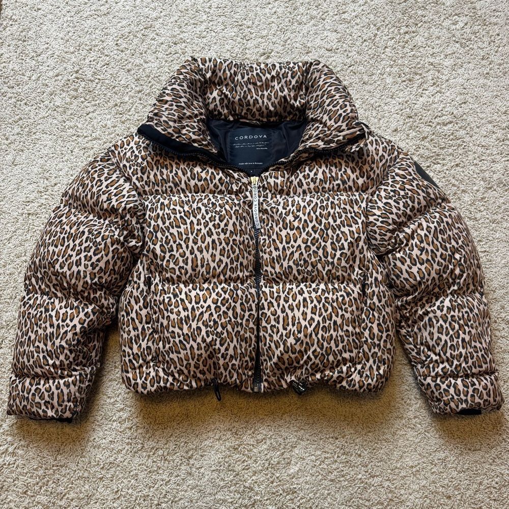 Cordova Ski Meribel Down Puffer Jacket Leopard Cheetah Print size M Worn Once